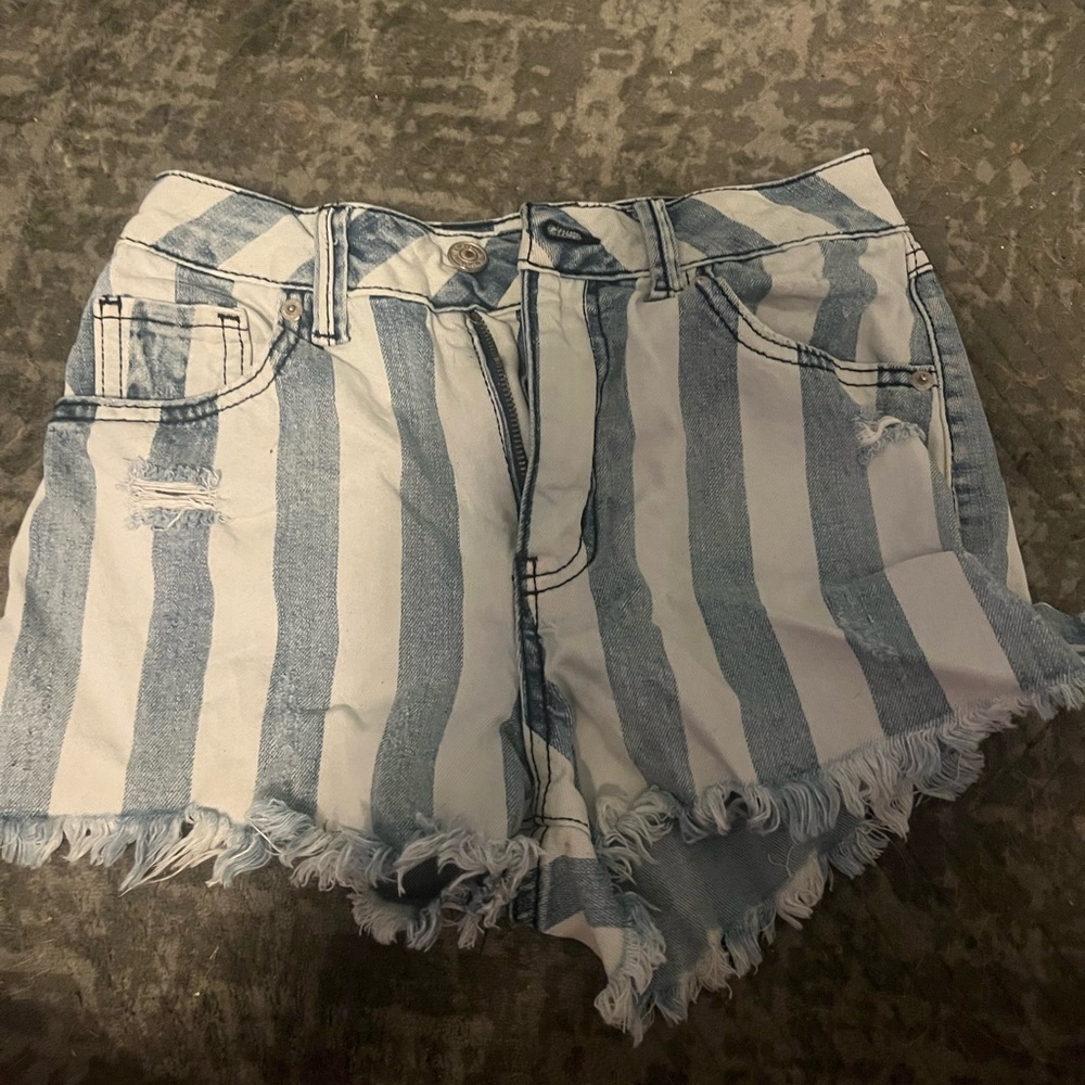 Striped Denim Shorts
